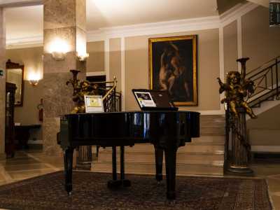 L�interno � invece molto lussuoso, tra marmi e pianoforti a coda. La hall ospita anche due importanti dipinti settecenteschi: �Ercole che libera Prometeo�di Jonas Hoffman...